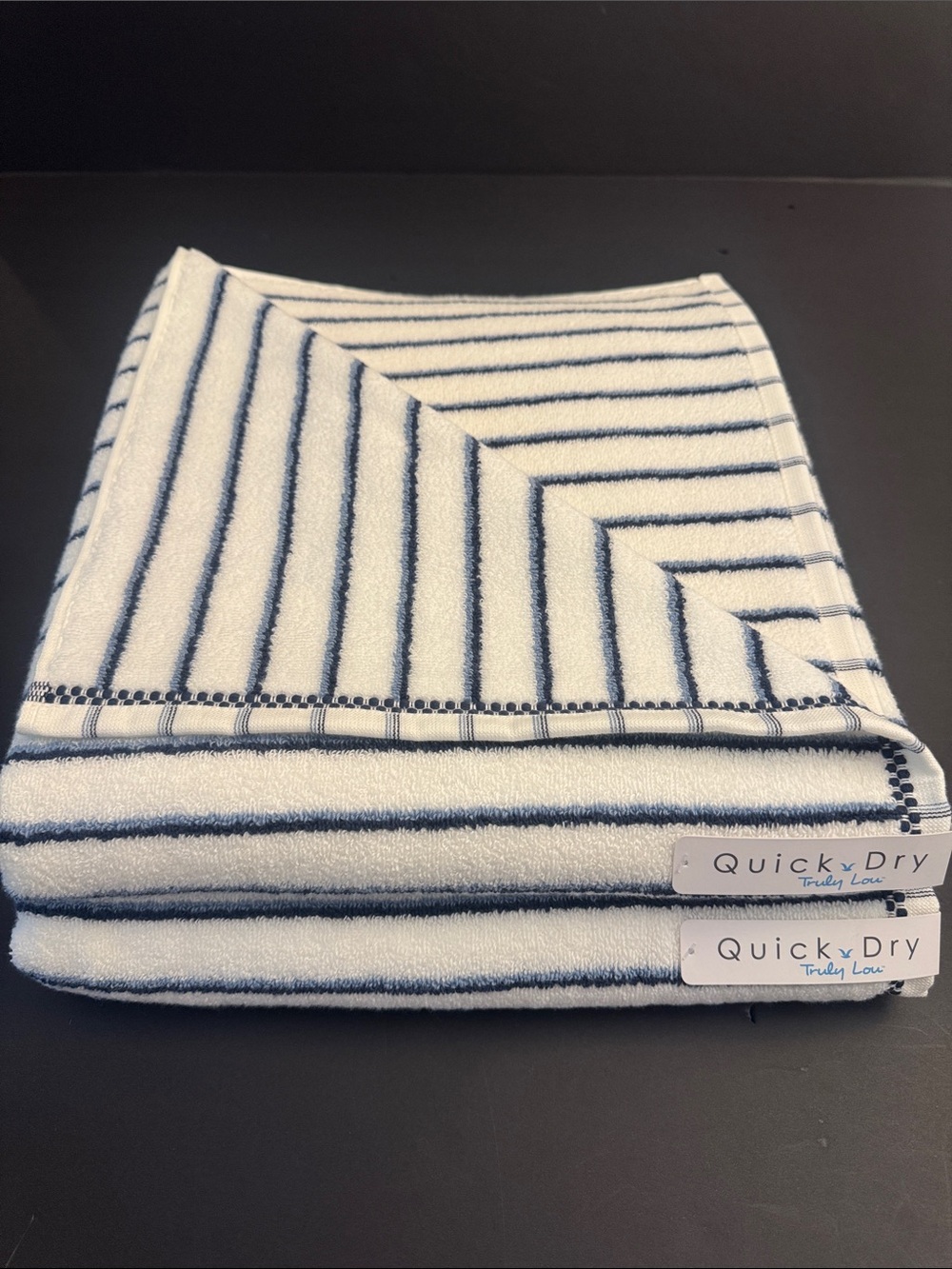 TRULY LOU Quick Dry Striped 8pc Zero Twist Cotton Bath Towel Set - Navy/White - Picture 4 of 11